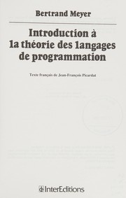 Cover of: Introduction à la théorie des langages de programmation by Bertrand Meyer