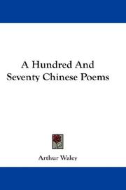 Cover of: A Hundred And Seventy Chinese Poems by Arthur Waley