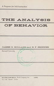 Cover of: The analysis of behavior: a program for self-instruction