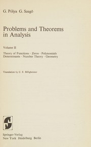 Cover of: Problems and Theorems in Analysis II: Theory of Functions, Zeros, Polynomials, Determinants, Number Theory, Geometry (Springer Study Edition)