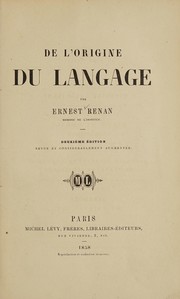 Cover of: De l'origine du language by Ernest Renan