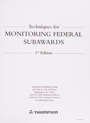 Cover of: Techniques for monitoring federal subawards