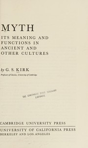 Cover of: Myth: its meaning and functions in ancient and other cultures