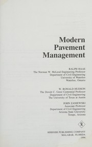 Modern pavement management by R. C. G. Haas