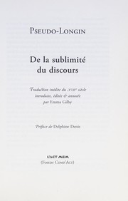 Cover of: De la sublimité du discours