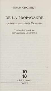 Cover of: De la propagande: entretiens avec David Barsamian