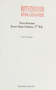Cover of: Two-Person Zero-Sum Games (Topics in Operations Research Series)