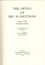 Cover of: The optics of Ibn al-Haytham: Books I-III : on direct vision