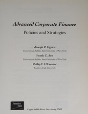 Cover of: Advanced corporate finance: policies and strategies
