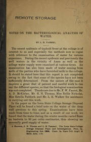 Cover of: Notes on the bacteriological analysis of water