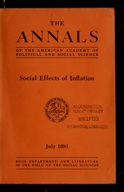 Cover of: Social effects of inflation by Wolfgang, Marvin E.