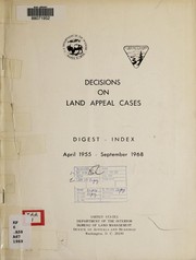 Cover of: Decisions on land appeal cases: digest-index, April 1955-1968