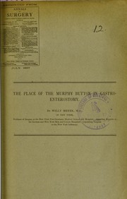 Cover of: The place of the Murphy button in gastro-enterostomy