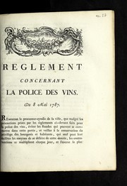 Cover of: Reglement concernant la police des vins: du 8 mai 1787