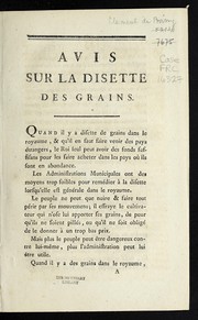 Cover of: Avis sur la disette des grains
