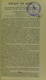 Cover of: Study of man: in connection with establishing laboratories to investigate criminal, pauper, and defective classes