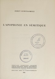 Cover of: L'apophonie en sémitique