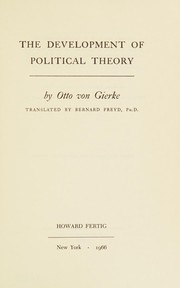 Cover of: The development of political theory.