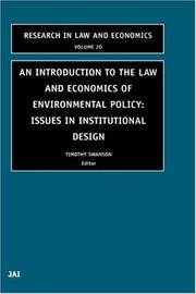 Cover of: An Introduction to the Law and Economics of Environmental Policy: Issues in Institutional Design (Research in Law and Economics)