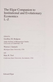 Cover of: Elgar companion to institutional and evolutionary economics by edited by Geoffrey M. Hodgson, Warren J. Samuels, and Marc R. Tool.