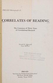 Cover of: Correlates of reading: the consensus of thirty years of correlational research
