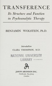 Cover of: Transference: its structure and function in psychoanalytic therapy