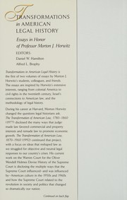 Cover of: Transformations in American legal history: essays in honor of professor Morton J. Horwitz