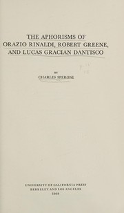 Cover of: The Aphorisms of Orazio Rinaldi, Robert Greene, and Lucas Gracian Dantisco