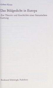 Cover of: Das Bildgedicht in Europa: Zur Theorie und Geschichte einer literarischen Gattung