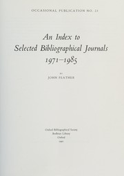 Cover of: An index to selected bibliographical journals, 1971-1985