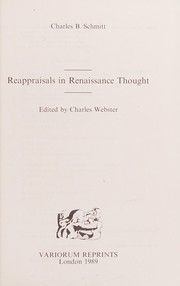 Cover of: Reappraisals in Renaissance Thought (Collected Studies Ser. : No. Cs297)