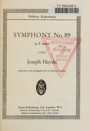 Cover of: SYMPHONY NO 89 F MAJOR HOB I 89
