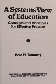 Cover of: A systems view of education: concepts and principles for effective practice