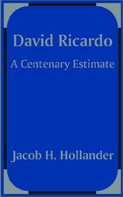 Cover of: David Ricardo: A Centenary Estimate