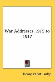 Cover of: War Addresses 1915 to 1917