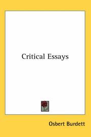 Critical Essays by Osbert Burdett