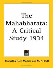Cover of: The Mahabharata: A Critical Study 1934