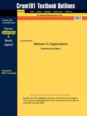 Cover of: Behavior In Organizations (Cram101 Textbook Outlines - Textbook NOT Included)
