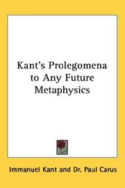 Cover of: Kant's Prolegomena to Any Future Metaphysics by Immanuel Kant