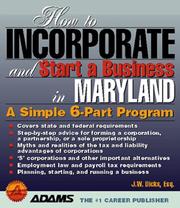 Cover of: How to incorporate and start a business in Maryland