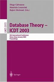 Database theory _ ICDT 2003 : 9th international conference, Siena, Italy, January 8-10, 2003 : proceedings