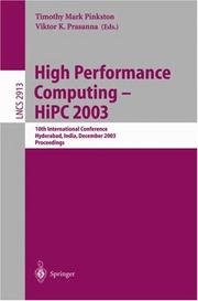 High performance computing - HiPC 2003 : 10th international conference, Hyderabad, India, December 17-20, 2003 : proceedings