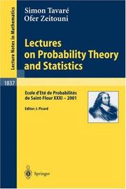 Lectures on probability theory and statistics : Ecole d'Eté de probabilités de Saint-Flour XXX1 - 2001