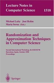 Randomization and approximation techniques in computer science : second international workshop, RANDOM'98, Barcelona, Spain, October 1998 : proceedings