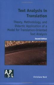 Cover of: Text Analysis in Translation by Christiane Nord