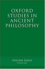 Cover of: Oxford Studies in Ancient Philosophy, Vol. XXXIII