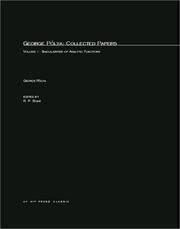 Cover of: George Pólya: Collected Papers: Vol. 1. Singularities of Analytic Functions