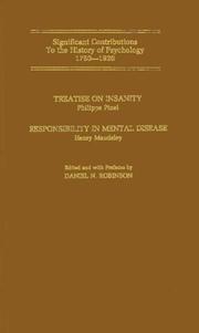 Cover of: Treatise on Insanity: Responsibility in Mental Disease: Two Works Series C Medical Psychology. Vol. III (Significant Contributions to the History of Psychology 1750-1920)