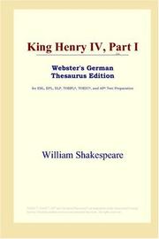 Cover of: King Henry IV, Part I (Webster's German Thesaurus Edition) by William Shakespeare