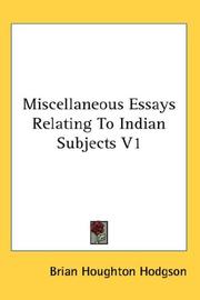 Cover of: Miscellaneous Essays Relating To Indian Subjects V1